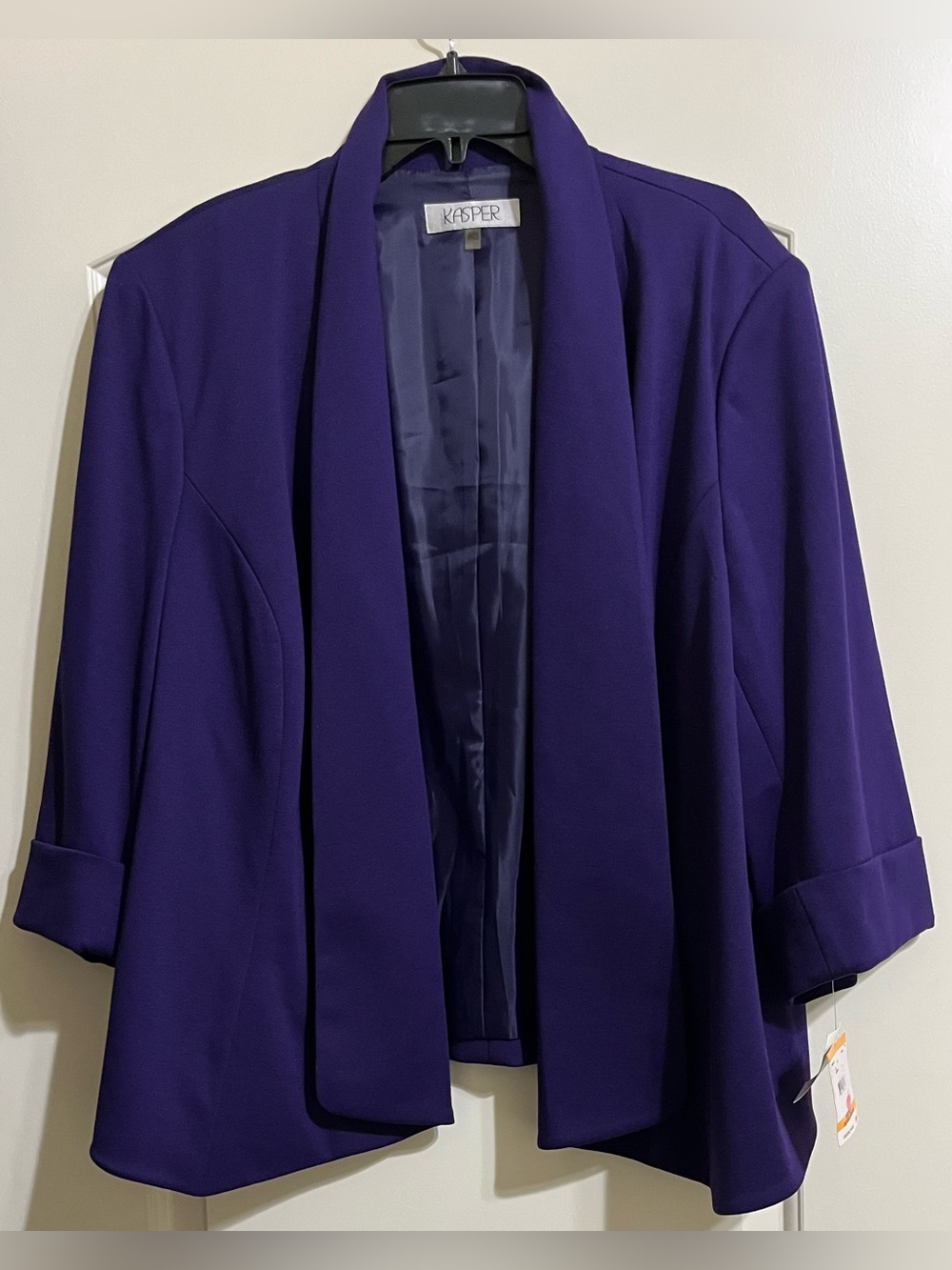 NWT KASPER Purple “Plum” Shawl Collar Open Front Blazer Jacket Office Church 24W